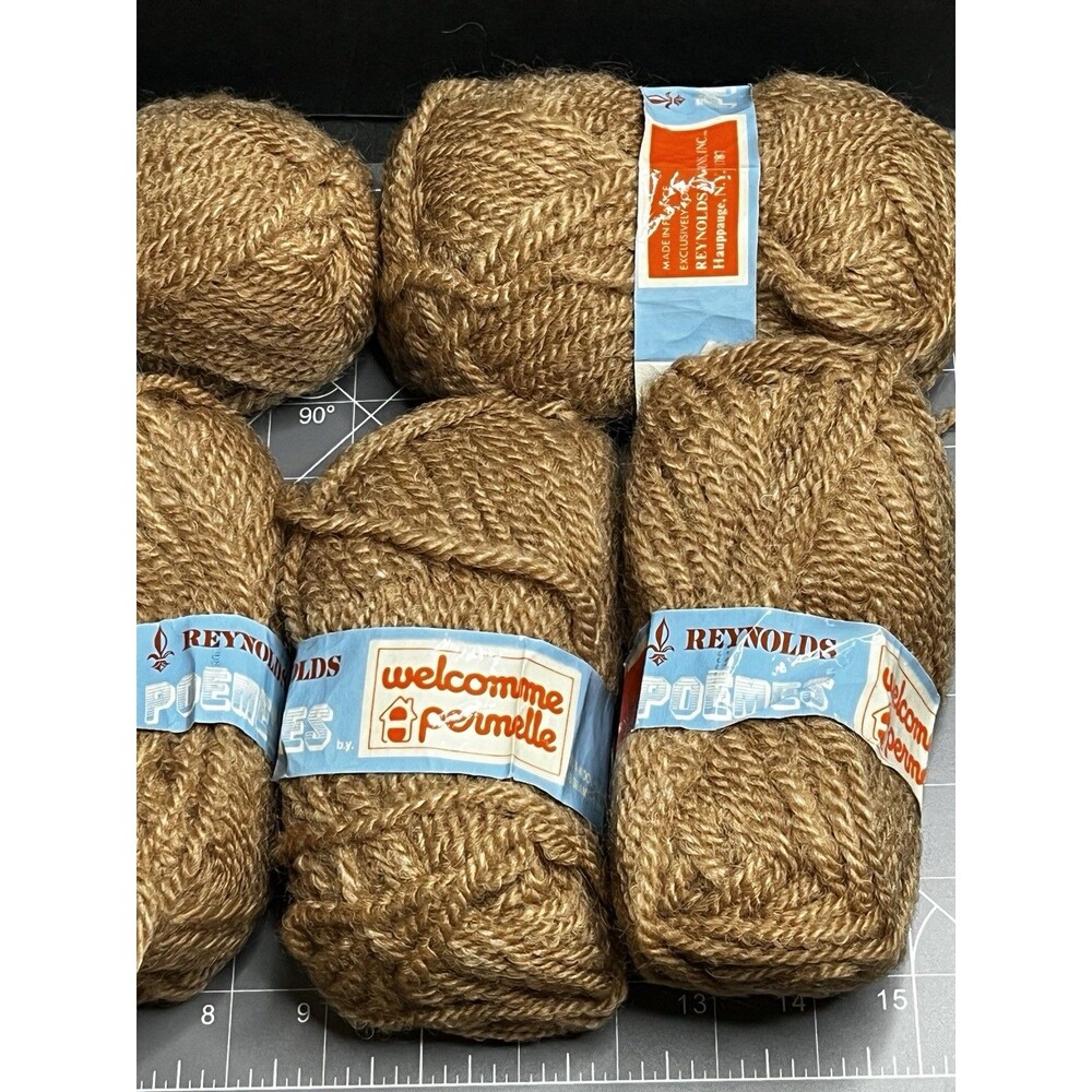 Reynolds Poemes Welcomme Wool Yarn France Brown Tan Lot Of 6 Skein NOS - Picture 6 of 15